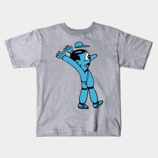 Blueman  a cartoon man's baseball cap blows off his head in shock Kids T-Shirt